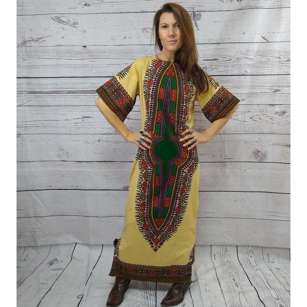 70s Cotton Festival Bell Sleeve Maxi Dress - image 2